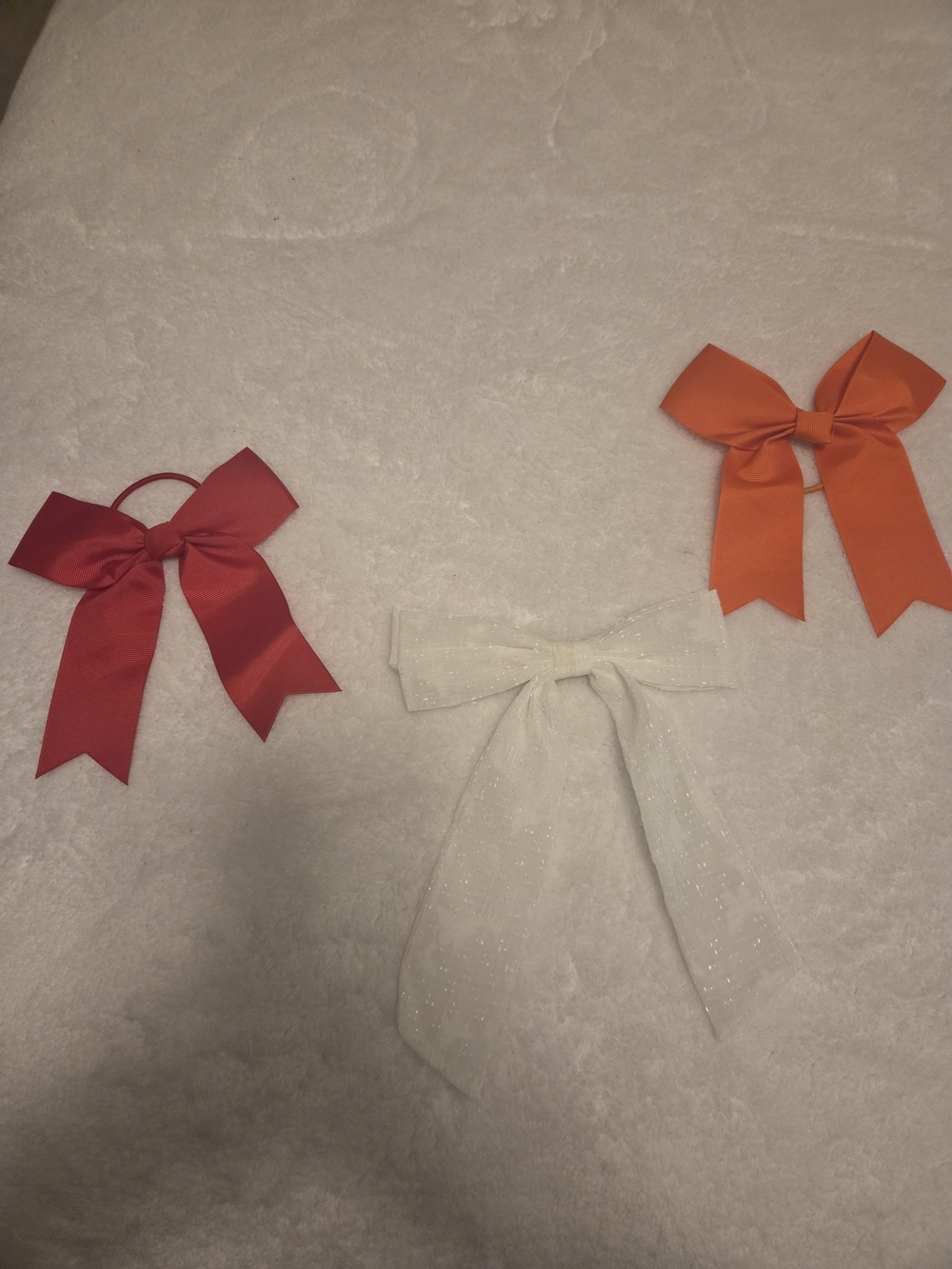 Girls Satin and Glitter Hair Bows - Red, Orange, White